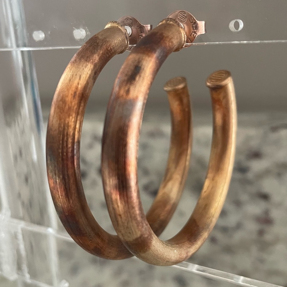 Sheila Fajl Chantal Hoop Earrings Antique Burnished 18K Gold Plated 1.75” x .2”